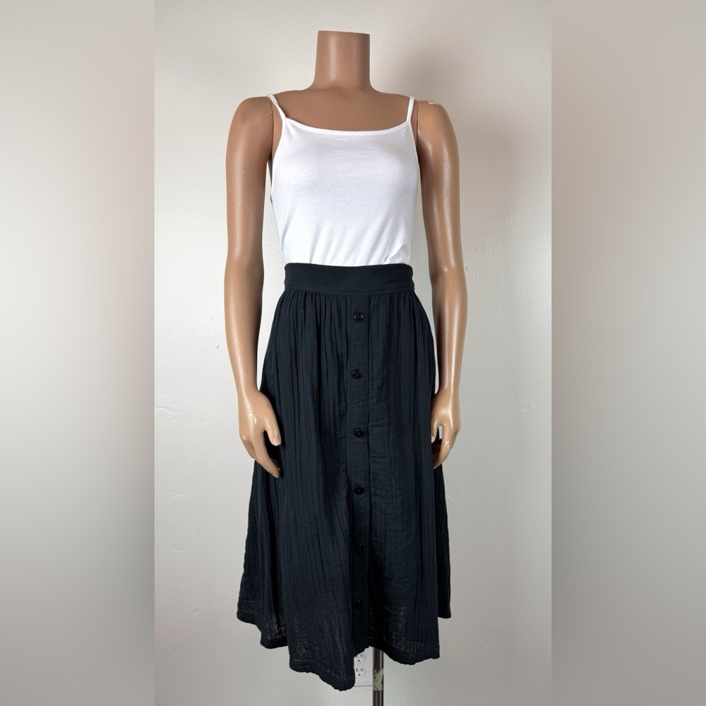 Pact Black Button-Down Midi Skirt